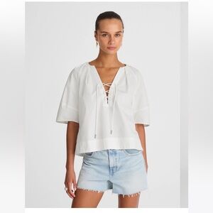 Madewell white poplin cotton lace up boxy top blouse size XS new